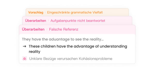 Detailed review showing correction cards with suggestions and corrections