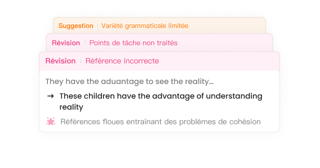 Detailed review showing correction cards with suggestions and corrections